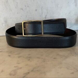 THORNTON BAY Black Leather Belt with Brass Hardware 36
